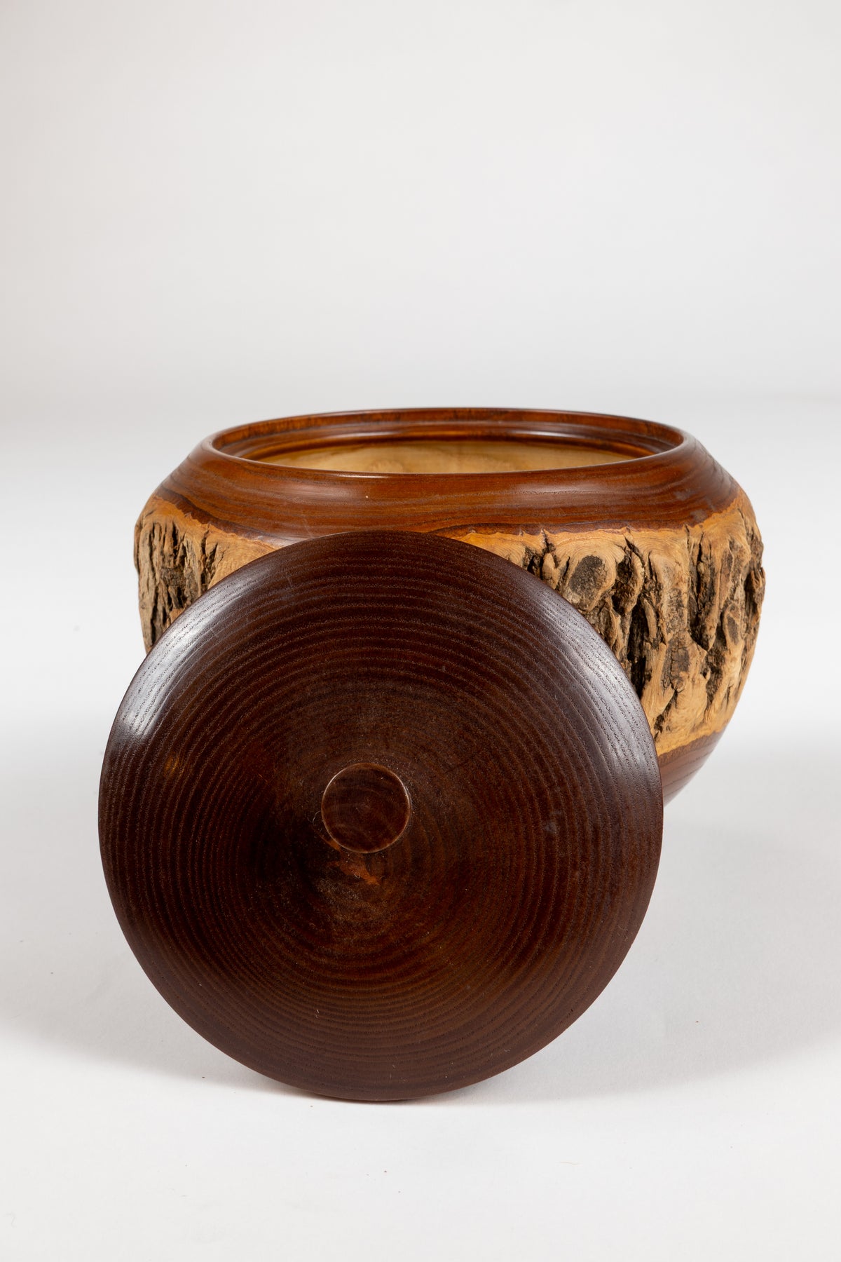 Japanese Bark Edge Wood Bowl and Vase Set