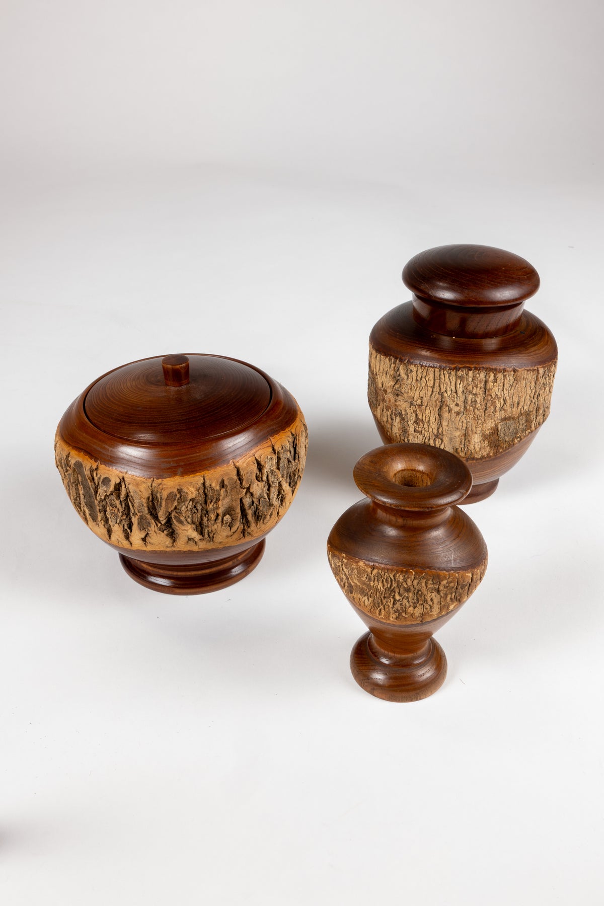 Japanese Bark Edge Wood Bowl and Vase Set