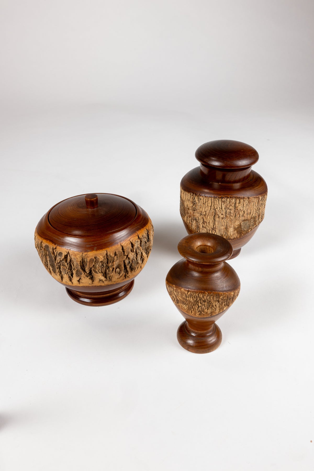 Japanese Bark Edge Wood Bowl and Vase Set