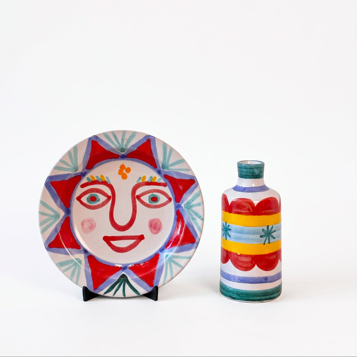 Giovanni DeSimone Sun Face Plate & Striped Bottle Vase Set