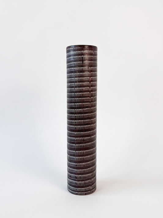 Hyalyn Porcelain Cylinder Vase with Brown & White Arch Pattern